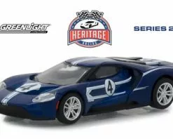 2017 Ford GT, Blue With White - Greenlight 13220C/48 - 1/64 Scale Diecast Model Toy Car