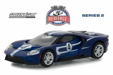 2017 Ford GT, Blue With White - Greenlight 13220C/48 - 1/64 Scale Diecast Model Toy Car 3 2017 Ford GT, Blue With White - Greenlight 13220C/48 - 1/64 Scale Diecast Model Toy Car