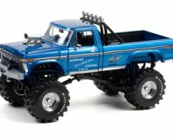 Midwest Four Wheel Drive & Performance Center 1974 Ford F-250 Monster Truck (with 48-inch Tires), Blue - Greenlight 13605 - 1/18 Scale Diecast Model Toy Car