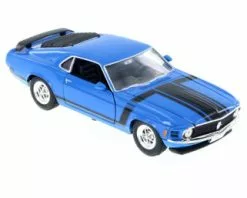 1970 Ford Mustang Boss 302, Blue W/ Black - Welly 22088WBU - 1/24 Scale Diecast Model Toy Car