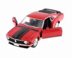 1970 Ford Mustang Boss 302, Red W/ Black - Welly 22088WR - 1/24 Scale Diecast Model Toy Car