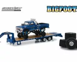 1974 Ford F-250 Pickup With Gooseneck Trailer And 66" Tires Replacement Set, Kings Of Crunch- BIGFOOT The Original Monster Truck - Greenlight 30054/48 - 1/64 Scale Diecast Model Toy Car