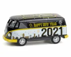 ModelToyCars Happy New Year 2021 Volkswagen Type 2 Panel Van, Black & White - Greenlight 30222, 1/64 Diecast Car