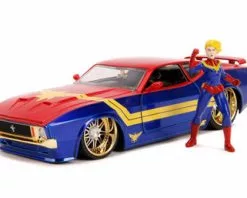 Jada Toys 1973 Ford Mustang Mach 1 With Captain Marvel Figure, Red And Blue - Jada 31193/4 - 1/24 Diecast Car
