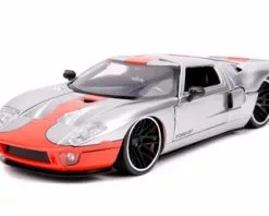 ModelToyCars 2005 Ford GT Hardtop, Silver And Orange - Jada Toys 31324 - 1/24 Scale Diecast Model Toy Car
