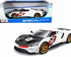 2021 Ford GT #98 Heritage Edition, White - Maisto 31390HE - 1/18 Scale Diecast Model Toy Car