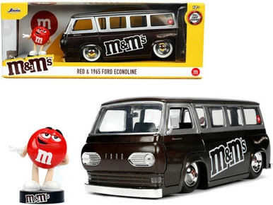 1965 Ford Econoline Bus With Red M&m's Figurine, Brown- Jada Toys 32027 - 1/24 Diecast Car 3 1965 Ford Econoline Bus With Red M&m's Figurine, Brown- Jada Toys 32027 - 1/24 Diecast Car