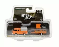 Greenlight 1978 Volkswagen Type 2 Dbl Cab Pickup With Cnpy & Utl Trlr-32110A-1/64 Scale Diecast Model Toy Car