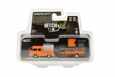 Greenlight 1978 Volkswagen Type 2 Dbl Cab Pickup With Cnpy & Utl Trlr-32110A-1/64 Scale Diecast Model Toy Car 3 Greenlight 1978 Volkswagen Type 2 Dbl Cab Pickup With Cnpy & Utl Trlr-32110A-1/64 Scale Diecast Model Toy Car