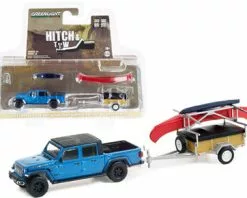 2021 Jeep Gladiator W/ Canoe Trailer & Canoe Rack, Blue - Greenlight - 1/64 Scale Diecast Car