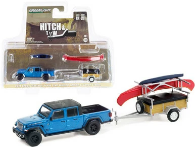 2021 Jeep Gladiator W/ Canoe Trailer & Canoe Rack, Blue - Greenlight - 1/64 Scale Diecast Car 3 2021 Jeep Gladiator W/ Canoe Trailer & Canoe Rack, Blue - Greenlight - 1/64 Scale Diecast Car