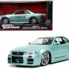 Jada Toys Brian's Nissan Skyline GT-R BNR34, Fast And Furious Toys 32608/4 - 1/24 Scale Diecast Model Toy Car