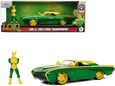 1963 Ford Thunderbird W/ Loki Figure, Marvel Cars - Jada Toys 33357 - 1/24 Scale Diecast Car 3 1963 Ford Thunderbird W/ Loki Figure, Marvel Cars - Jada Toys 33357 - 1/24 Scale Diecast Car