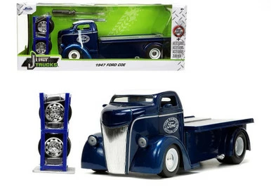 1947 Ford COE Flatbed W/Extra Wheels, Dark Blue Metallic - Jada Toys 33853 - 1/24 Scale Diecast Car 3 1947 Ford COE Flatbed W/Extra Wheels, Dark Blue Metallic - Jada Toys 33853 - 1/24 Scale Diecast Car