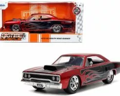 1970 Plymouth RoadRunner, Candy Red W/Flames - Jada Toys 33866 - 1/24 Scale Diecast Model Toy Car