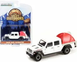 2020 Jeep Gladiator Rubicon W/Modern Truck Bed Tent, White - Greenlight 38010D - 1/64 Diecast Car
