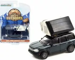 2021 Ford Bronco Sport W/Modern Rooftop Tent, Dark Gray - Greenlight 38010F - 1/64 Diecast Car