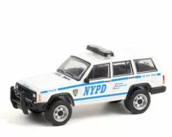 New York City Police Dept 1997 Jeep Cherokee , White & Blue - Greenlight 42960C - 1/64 Diecast Car