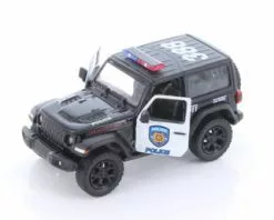 2018 Jeep Wrangler Rubicon Police Hard Top, Black And White - Kinsmart 5412DP - 1/34 Diecast Car