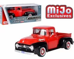 1956 Ford F-100 Pickup, Red With Black - Motor Max 73235AC-RDBK - 1/24 Scale Diecast Model Toy Car