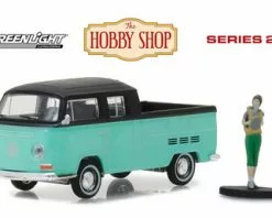 Volkswagen Type 2 Crew Cab Pick Up Doka, Teal W/ Black - Greenlight 97020F - 1/64 Scale Diecast Car