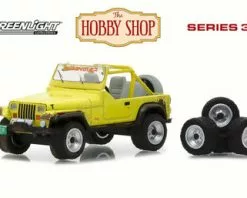 1991 Jeep Wrangler YJ W/ Wheel And Tire Set, Yellow - Greenlight 97030D/48 - 1/64 Scale Diecast Car
