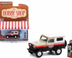 ModelToyCars 1967 Nissan Patrol With Vintage Gas Pump Texaco, Cream/Ivory /Black/White - Greenlight 97100A/48 - 1/64 Scale Diecast Model Toy Car