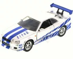 Jada Toys Brian's Nissan Skyline GT-R, Silver With Blue Stripes - 97184 - 1/32 Scale Diecast Model Toy Car