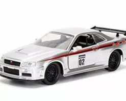 Jada Toys 2002 Nissan Skyline GT-R, Silver - Jada 99136WA1 - 1/32 Scale Diecast Model Toy Car