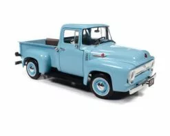 1956 Ford F-100 Mild Custom Pickup Truck, Diamond Blue - Auto World 1/18 Scale Diecast Car
