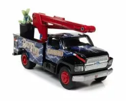Acme 1990 Ford Utility Bucket Truck W/Rat Fink Figurine, Blue & Red - Auto World AW296, 1/34 Diecast Car