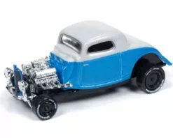 Johnny Lightning 1934 Ford Coupe, Metallic Blue And Pearl White - Round 2 JLCG018/48B - 1/64 Scale Diecast Car