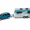 2005 Cadillac Escalade With Camper Trailer, Custom Metallic Turquoise Teal - Johnny Lightning JLSP201/24A - 1/64 Scale Diecast Model Toy Car -Diecast Cars Store JLSP201 24A R2 Truck and Trailers R1 2005 Cadillac Escalade w Camper Trailer 164 1 09110.1654187811.386.513