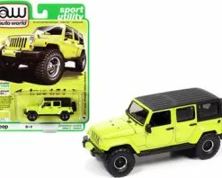 2017 Jeep Wrangler Sahara Unlimited With Off-Road Wheels, Hyper Green - Auto World AWSP077/24A - 1/64 Scale Diecast Model Toy Car